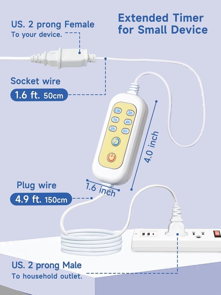 Extension Cord with Timer - x1 Only auto-Off Not self-Startup 6 Options Timer Ou