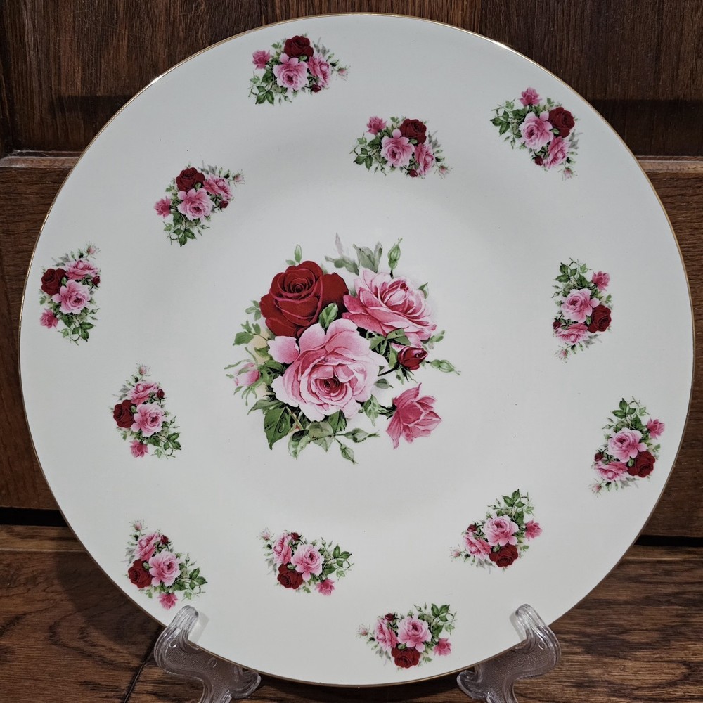 NEW! Baum Bros Formalities Rose Cake Plate w/Matching Server Ceramic