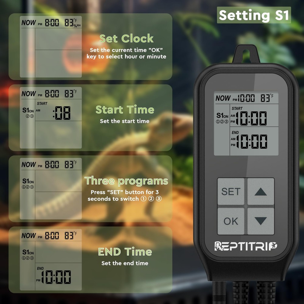 REPTITRIP Reptile Thermostat, Light Timer for Temperature and Lighting Control