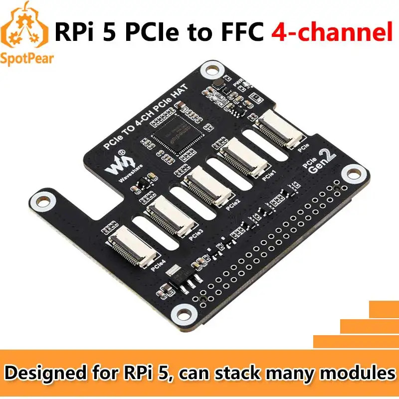 PCIe to 4-CH PCIe FFC HAT Board For Raspberry Pi 5