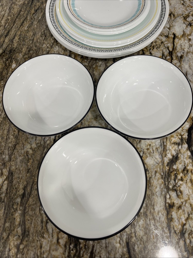 Corelle Paloma 15 pc Dinnerware Service for 4 Vitrelle Glass Missing 1 Bowl 🇺🇸