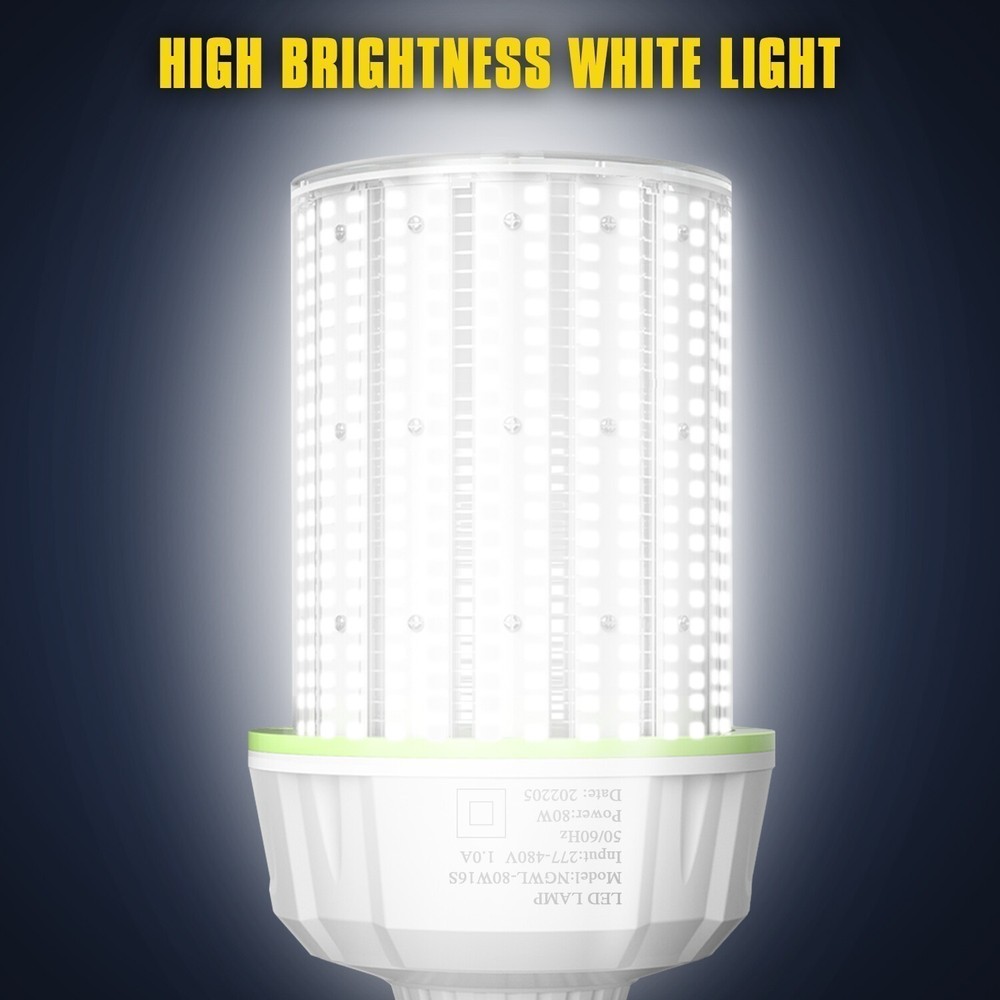 2X 480V 80W LED Corn Light E39 Base Commercial Warehouse High Bay Light 12000lm