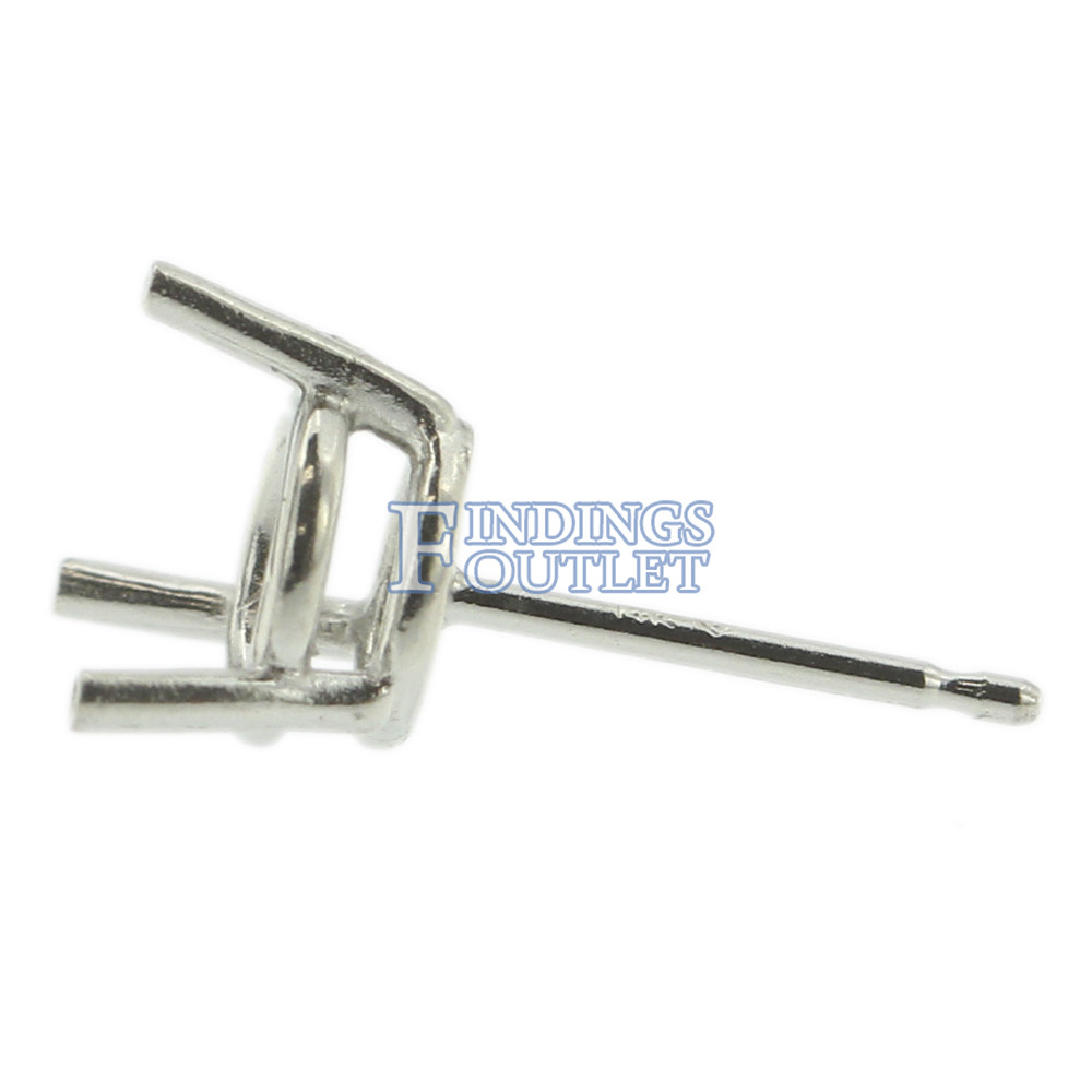 14k White Gold Round Wire Basket Stud Earring Mounting Setting Push Back Post