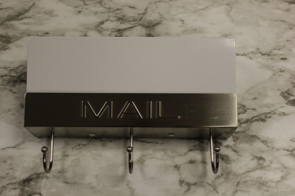 Office Work Mailbox With Hooks For Keys Keychains - Silver - New