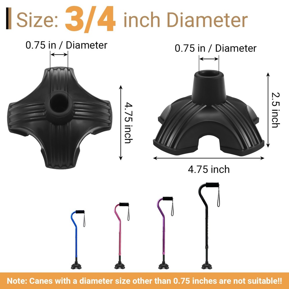 2 Pack Cane Tips for Stability, Self Standing Cane Base for Most Walking