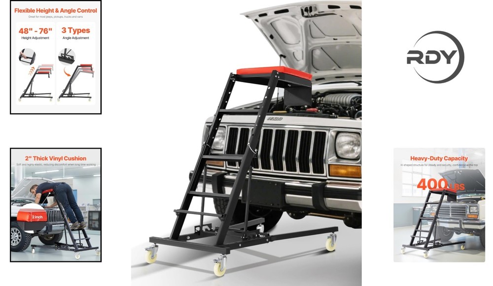 Comfortable 400 lbs Capacity High Creeper with Cushioned Support & Storage Pouch