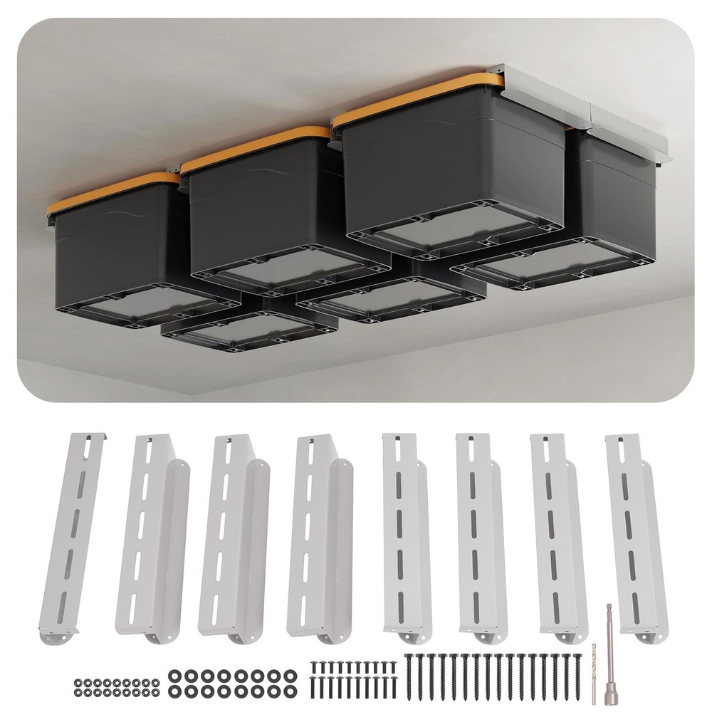 8PC(6 Bins) Overhead Ceiling Storage Bin Rack for Garage Organization - Gray