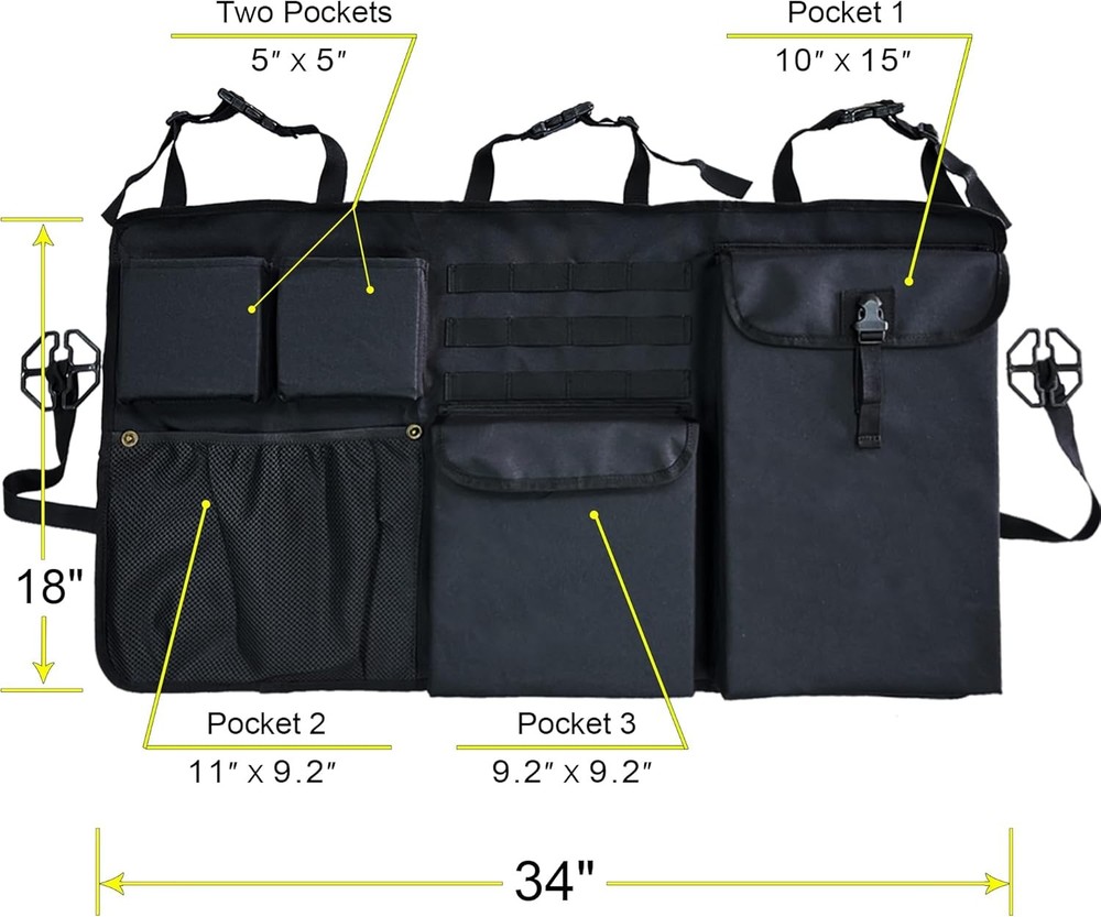 Car Trunk Organizer with Multiple Storage Compartments, Mesh Pockets, Black