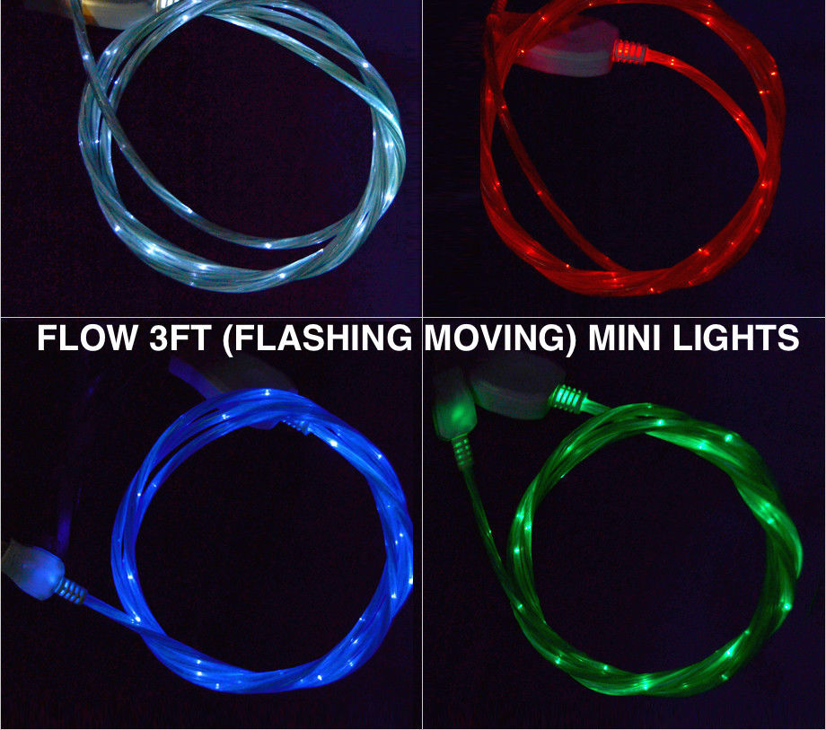 FLOW LIGHT-UP 3FT LED el data/sync USB charger cable FOR MICRO USB ANDROID PHONE