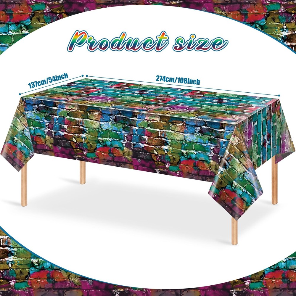 3 Pack Colorful Brick Tablecloth Rectangle, Graffiti Brick Wall Backdrop Phot...