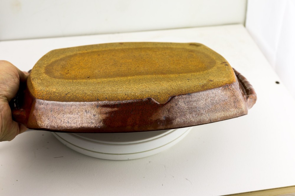 Studio Pottery Tray Platter Signed HB Brown Glaze Handmade Ceramic