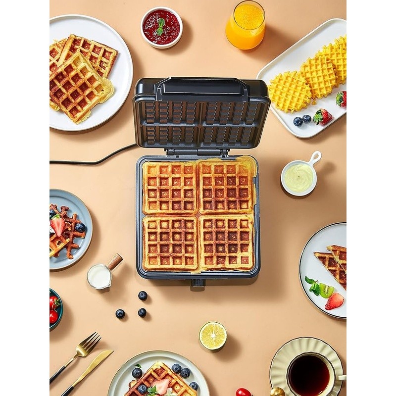 4 Slice Belgian Waffle Maker 1200W Nonstick Easy Clean Space Saving Design New