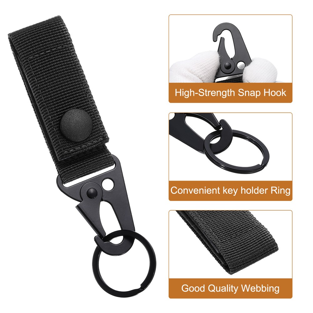 Duty Belt Key Holder, 2Pcs - Nylon Strap with Snap D-Sharp Clip Key Ring (Black)