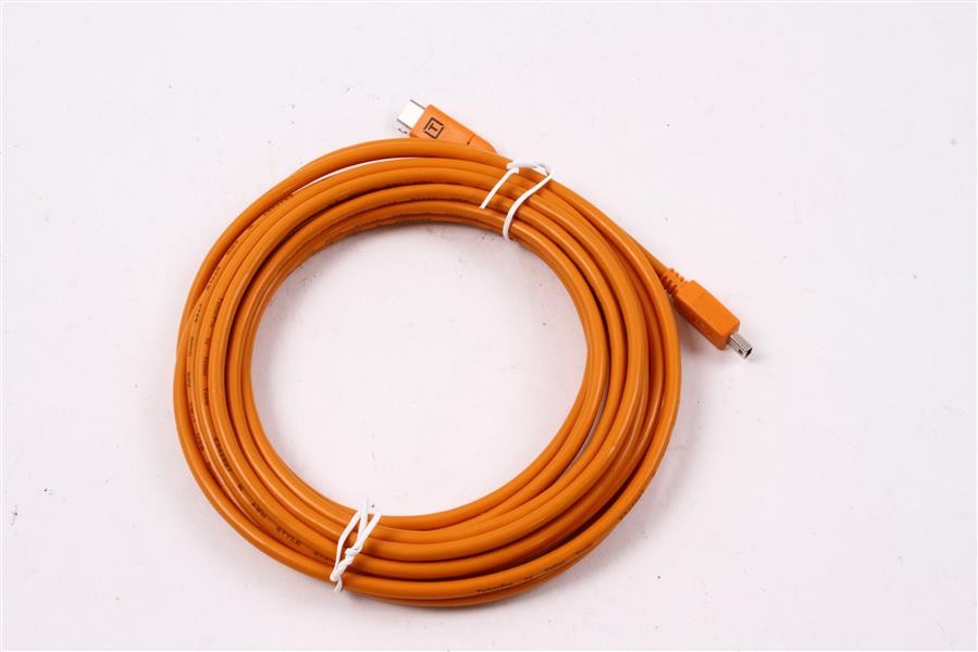 Used Tether Tools TetherPro USB-C to 2.0 Mini-B 5-Pin Cable Orange 15 feet