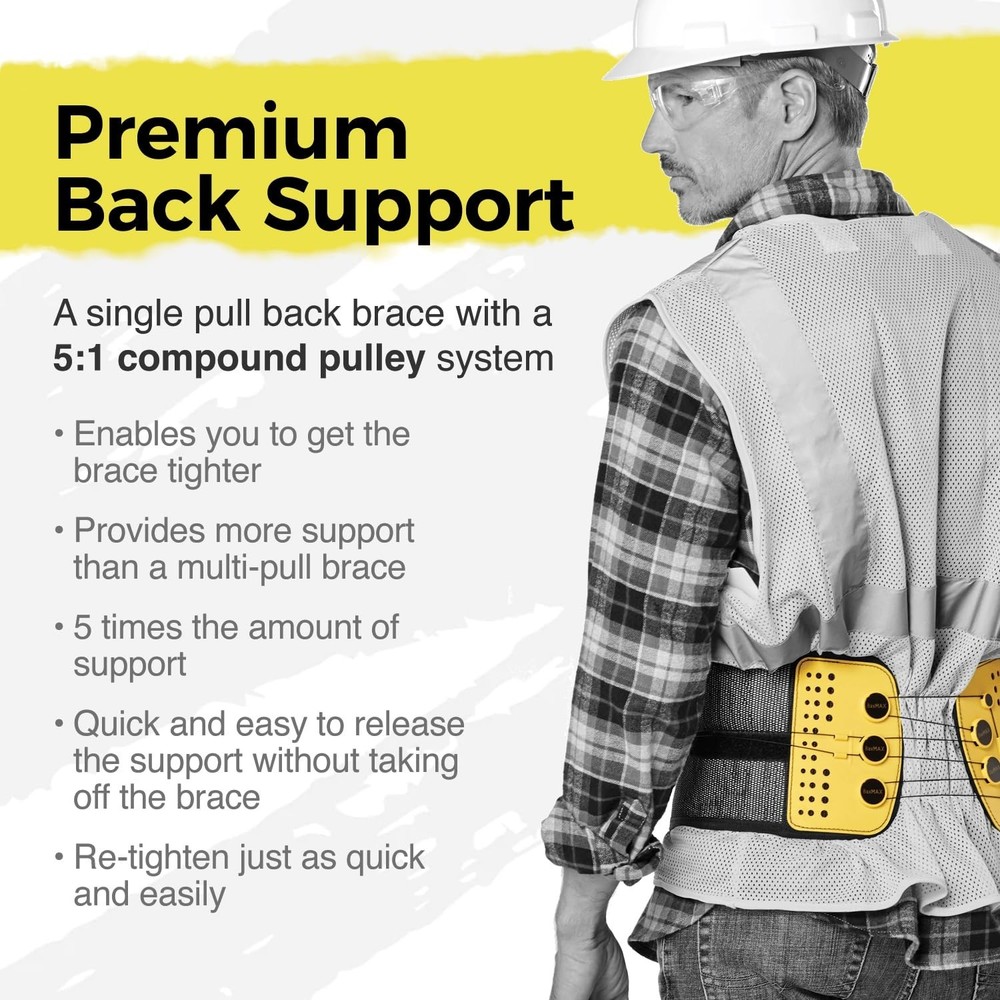 BaxMAX Adjustable Back Brace with 5-to-1 Compression Pulley System for Lumbar...