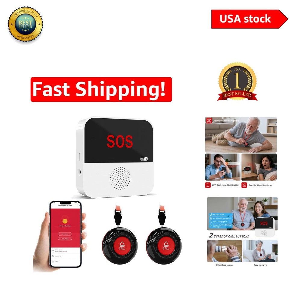 Emergency Call Button System - 2 SOS Panic Buttons Compatible with Smartphones