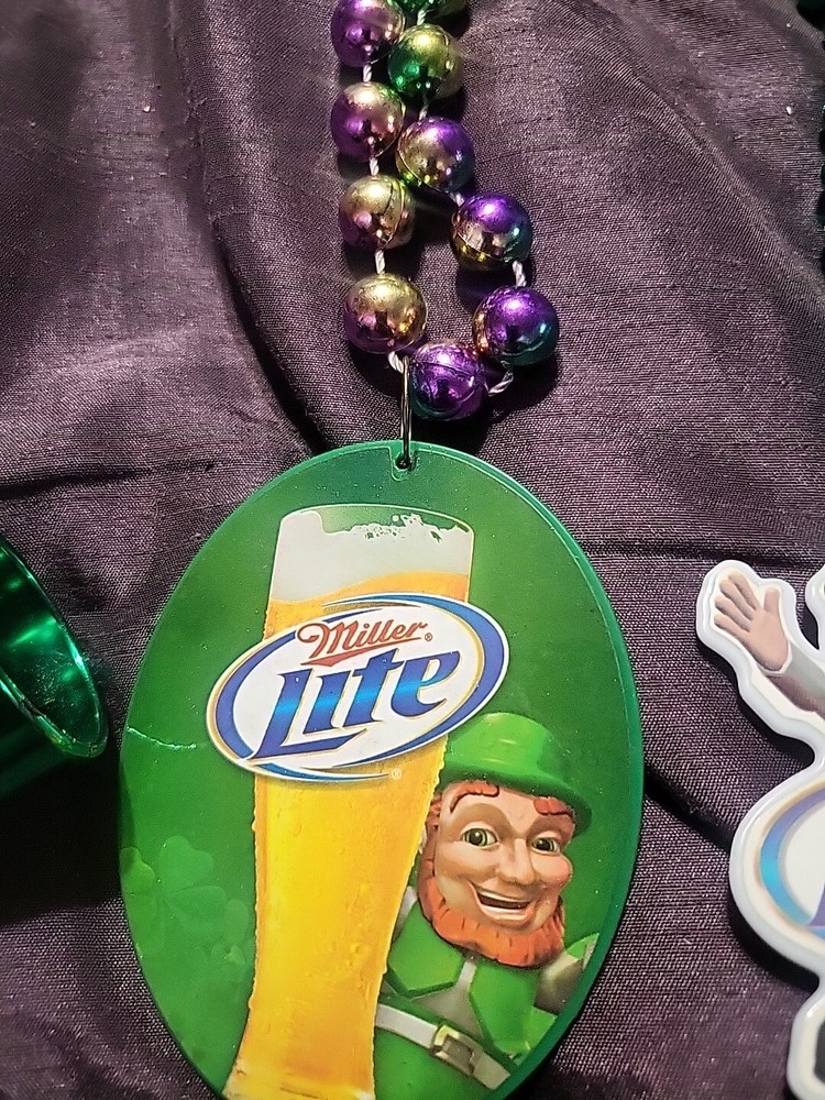 bundle of 3 Mardi Gras St. Patrick Beads Miller lite