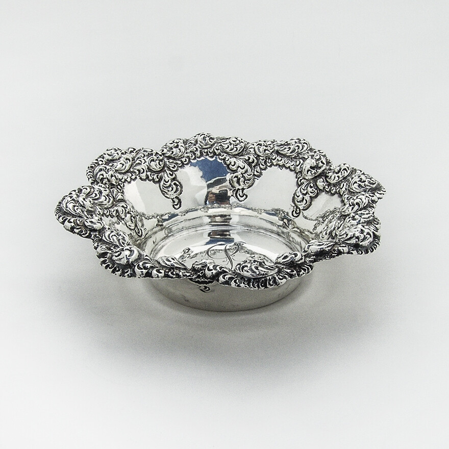 Repousse Scroll Candy Nut Bowl Fradley Co Sterling Silver Mono