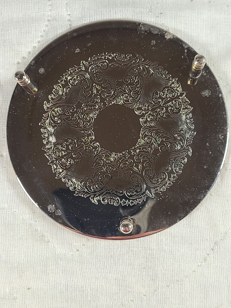 Vintage Silverplate 6 Coaster Set - Floral Engraving