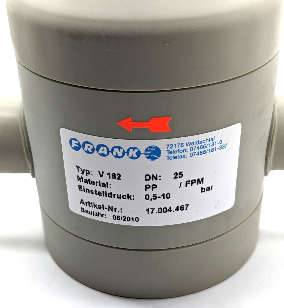 FRANK pressure reducer type V 182 DN 25 material: PP/FPM 0.5-10 bar 17,004,467