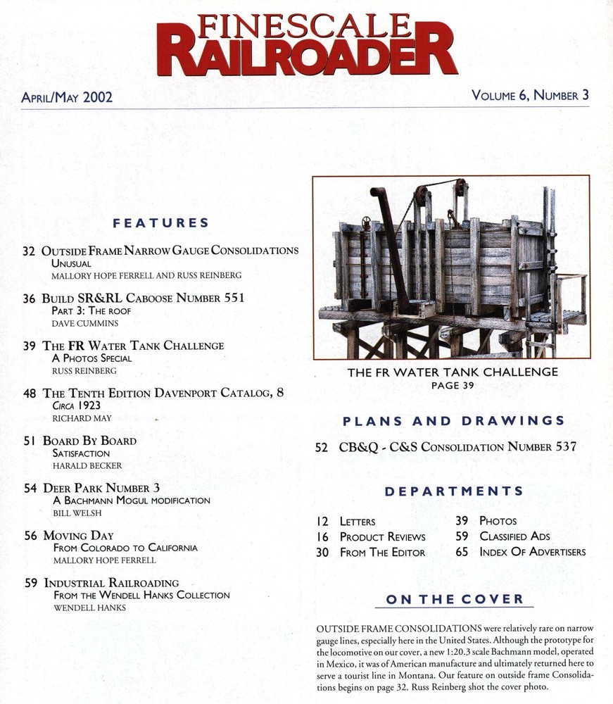 Finescale Railroader Magazine May 2002 Baldwin Outside Frame 2-8-0