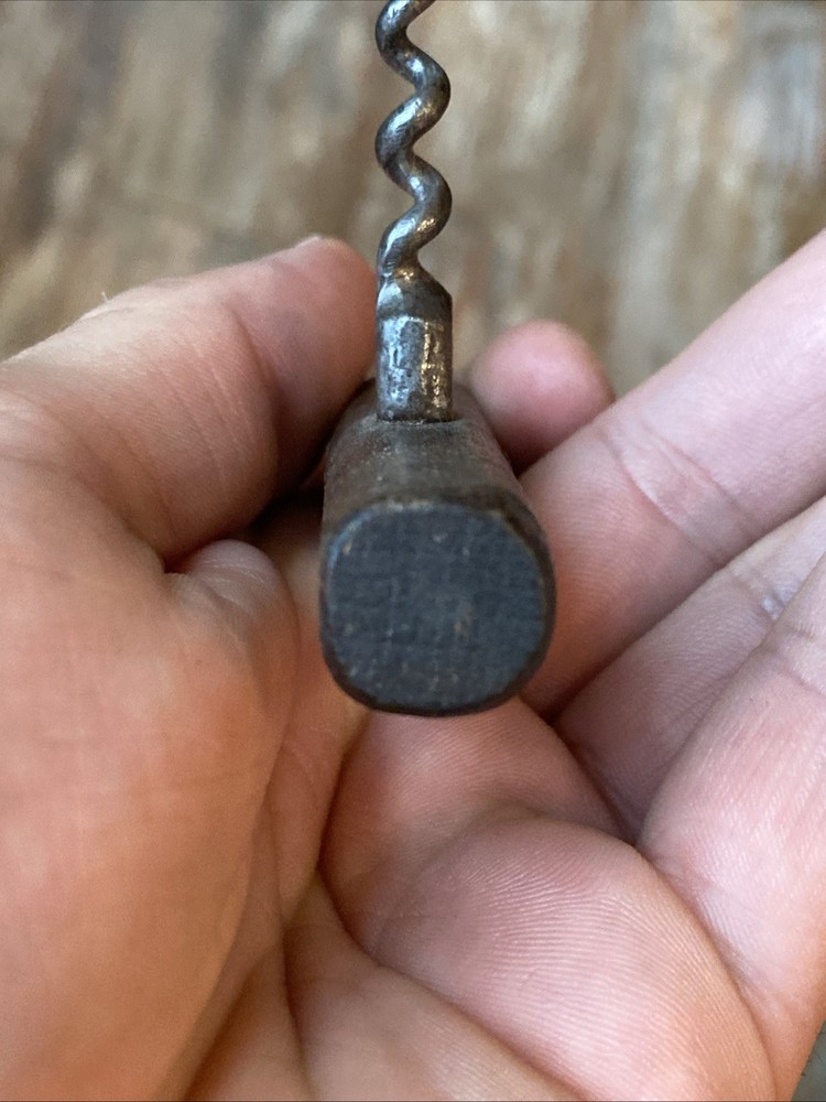 Small 19th Century Primitive Wooden Handle Direct Pull Corkscrew Antique 1800s