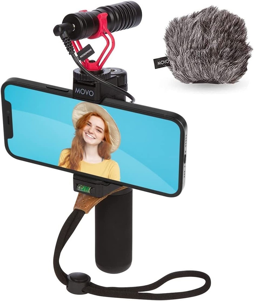 Movo Smartphone Video Rig w/ Microphone, Grip, & Strap for iPhone 8, X, & More