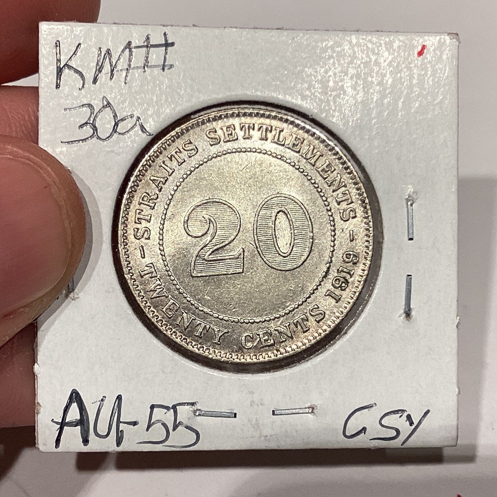 Straits Settlements 1919 20 Cents AU+