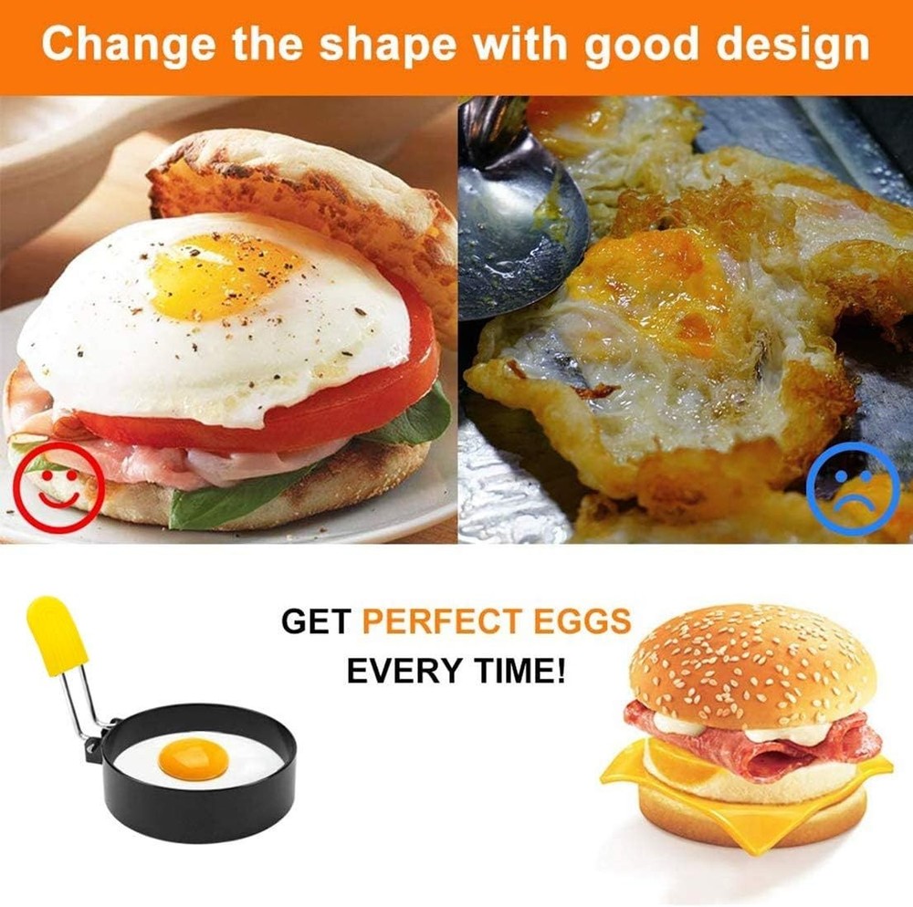 2 Pack Non-Stick Egg Rings with Anti-Scald Handle - Elegant Breakfast Essentials