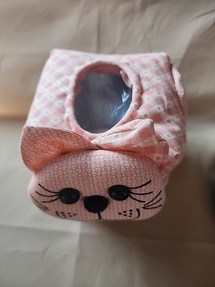Hand Made Quilted Cat Tissue Box Cover Pink