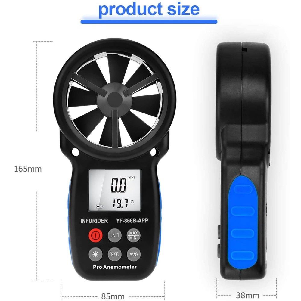 Digital Wireless Anemometer with APP via Bluetooth, Handheld Wind Speed Meter...