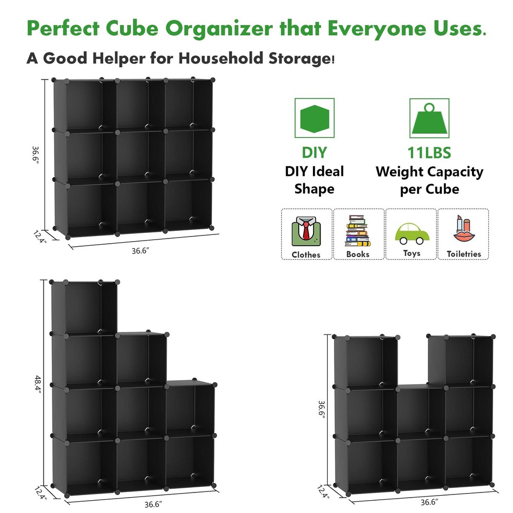&AHOME Cube Storage, 9-Cube Bookshelf, Plastic Closet Cabinet Organizer, DIY ...