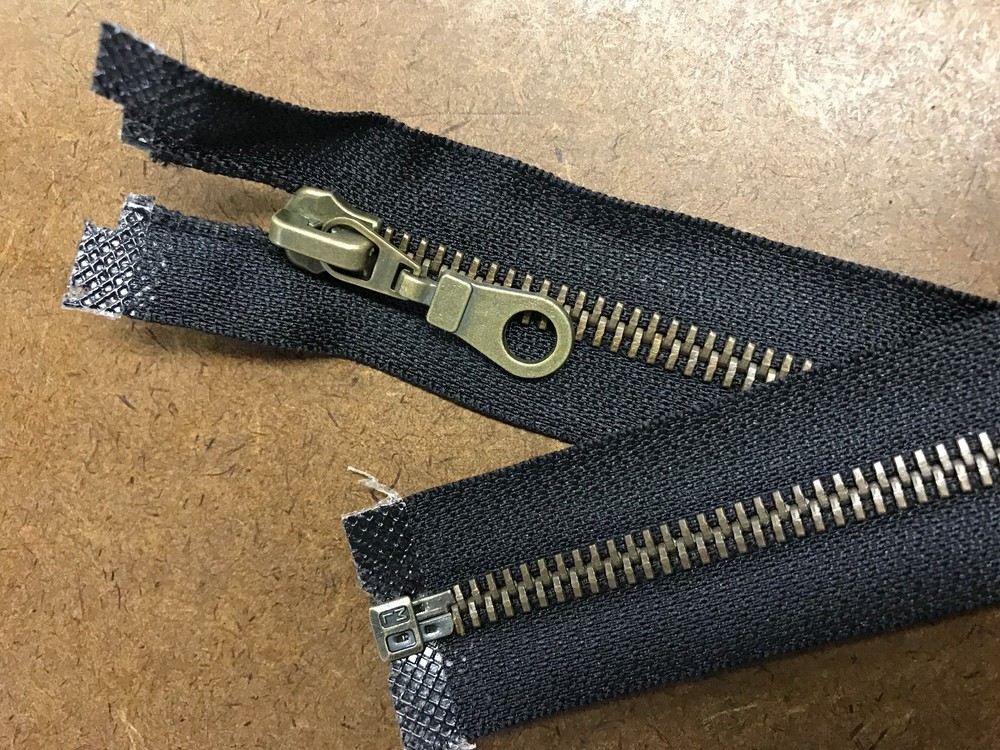 #5 Black & Antique Brass Separating Zipper w/ Fancy Pull Multiple Lengths