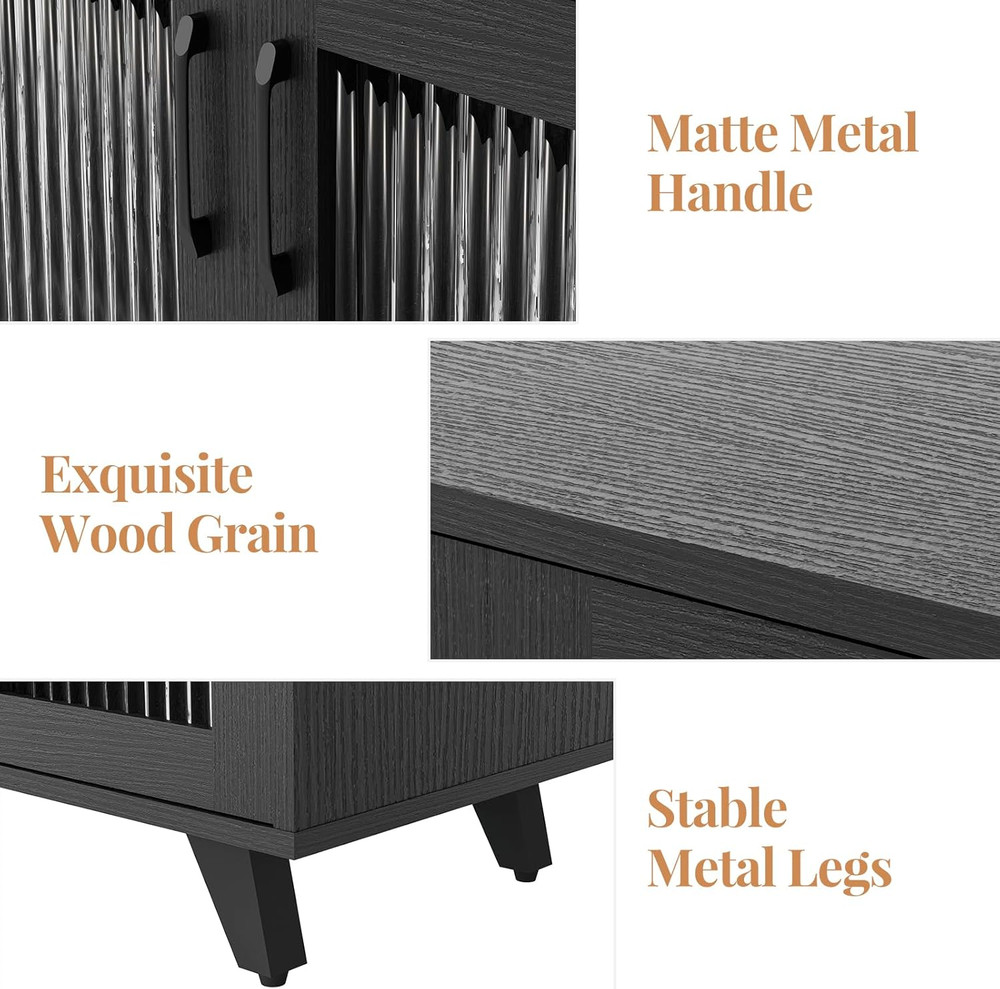 Elegant Black Kitchen Buffet Server Console Table with Doors - 49 Inch