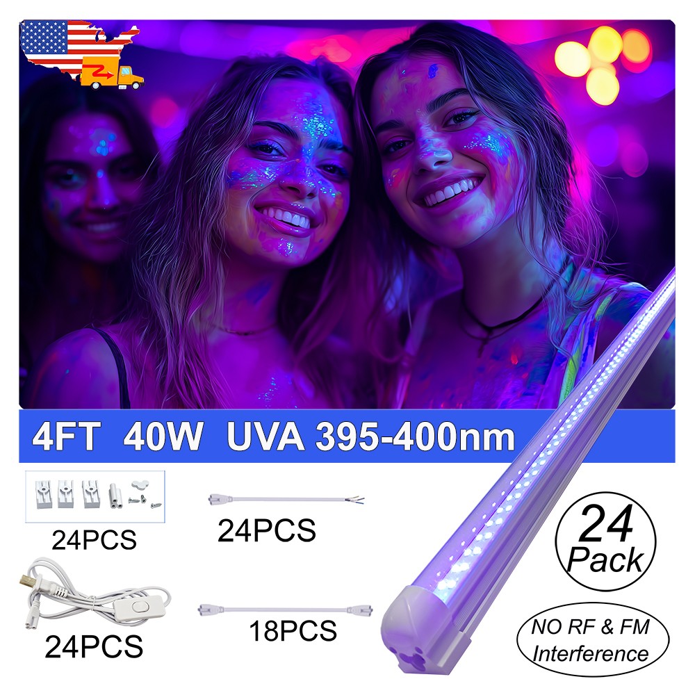 24 Pack 40W 4FT UV Led Black Light Bar DJ Stage Light Linkable Plug in and Play