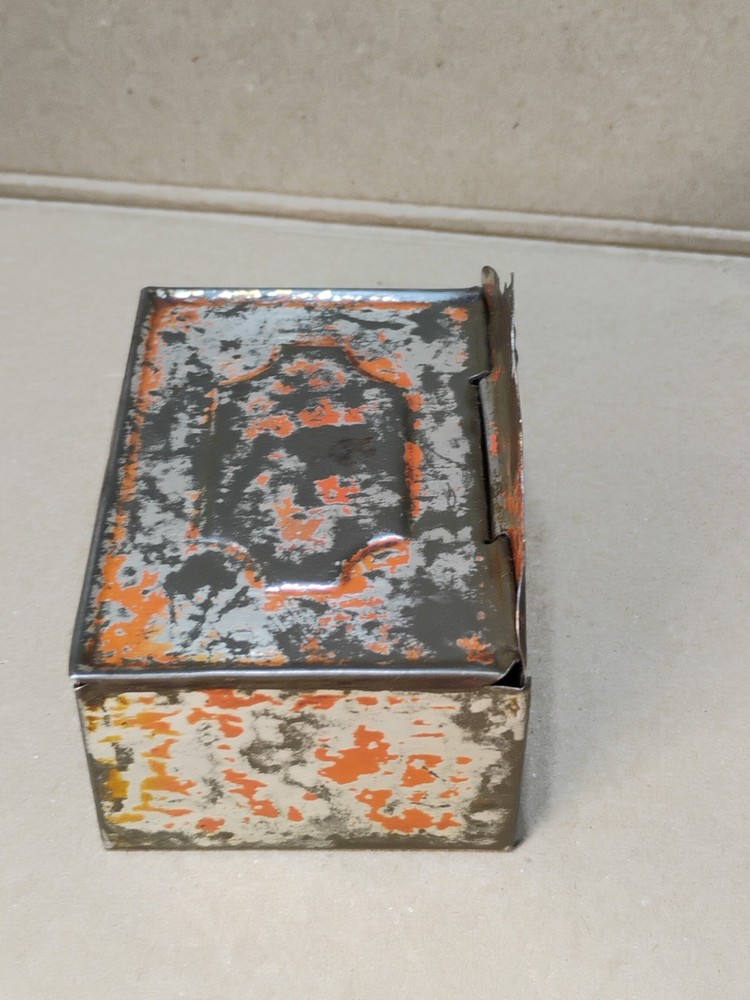 Antique Primitive Wall Mount Tin Match Safe Box w/ Striker Front