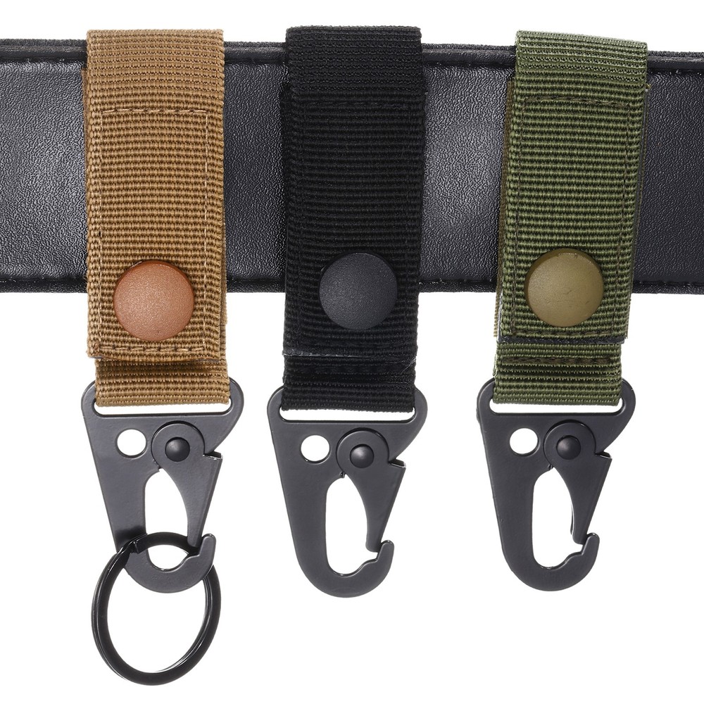 Duty Belt Key Holder, 4Pcs - Nylon Strap with Snap D-Sharp Clip Key Ring (Black)