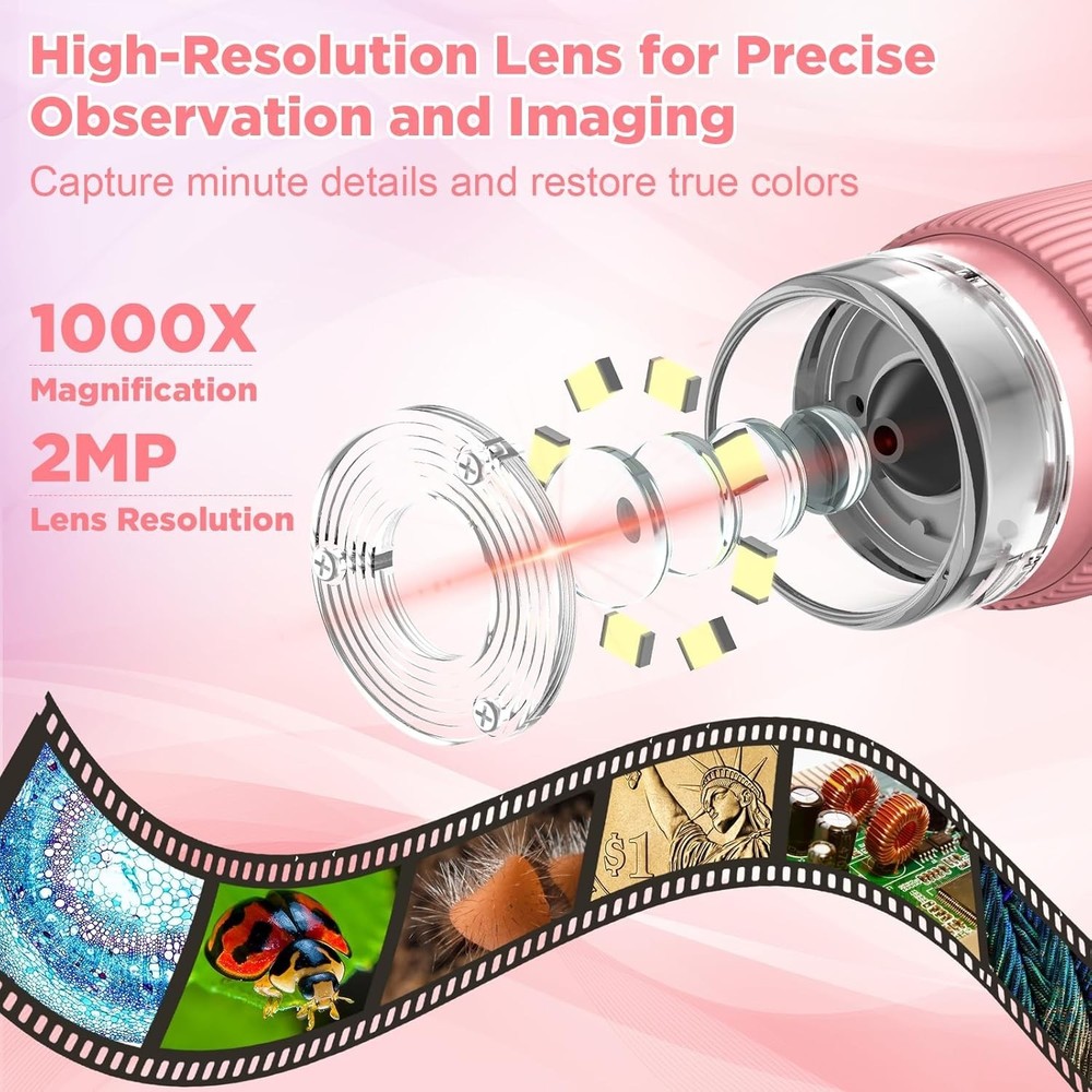 Handheld Kids Microscope - 1000X Magnification & Rechargeable for Fun Learning