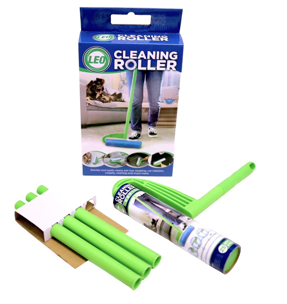 Leo Large 10-Inch Wide Lint Cleaning Roller with extendable handle, Blue