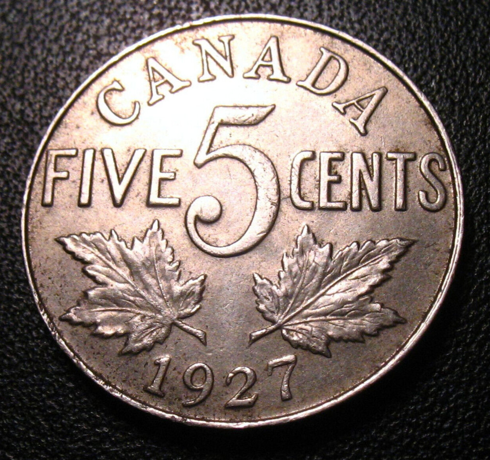 1927 HIGHGRADE CANADA FIVE CENTS NICKEL 5C COIN SOLID BAND
