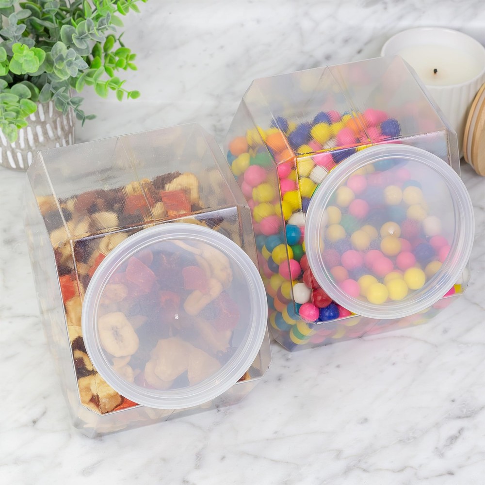 Gallon Plastic Container Candy Jars (2-Pack); Hexagon Shaped Countertop Displ...