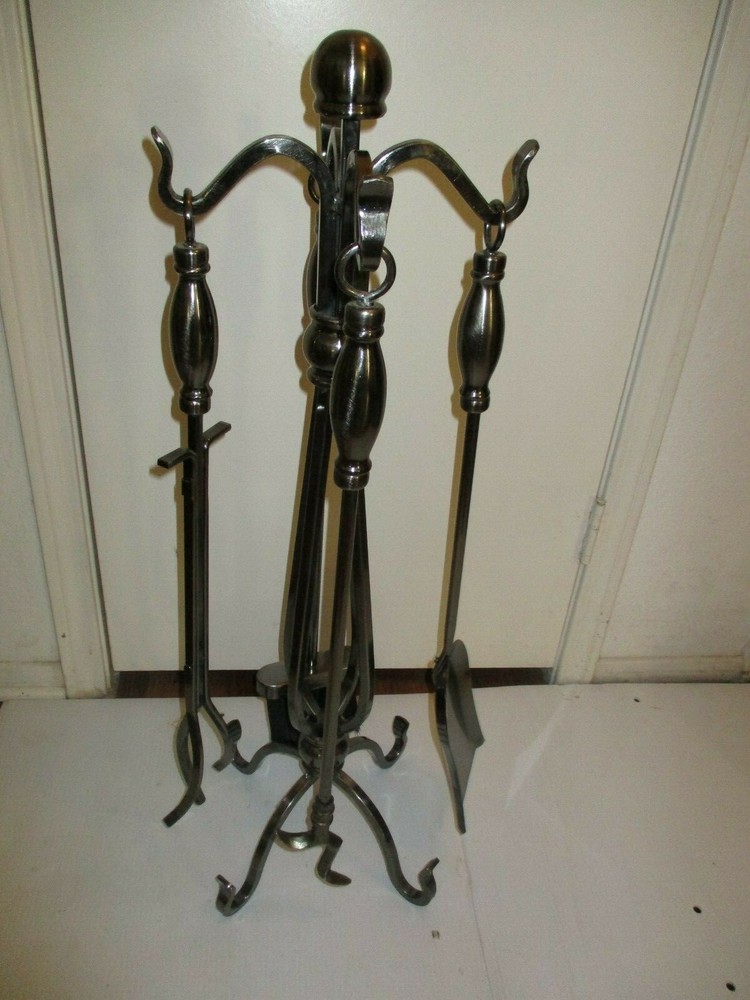 Heavy Metal Fire Place Fireplace Tool Set - 4 Pieces & Stand