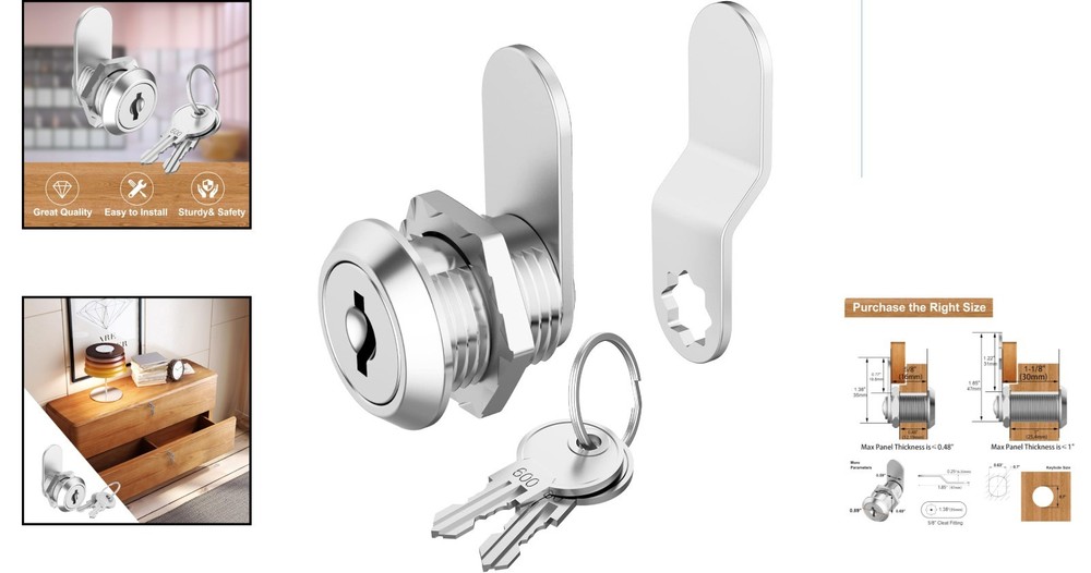 Compact 5/8" Cabinet Locks with Waterproof Design - Easy Installation Included