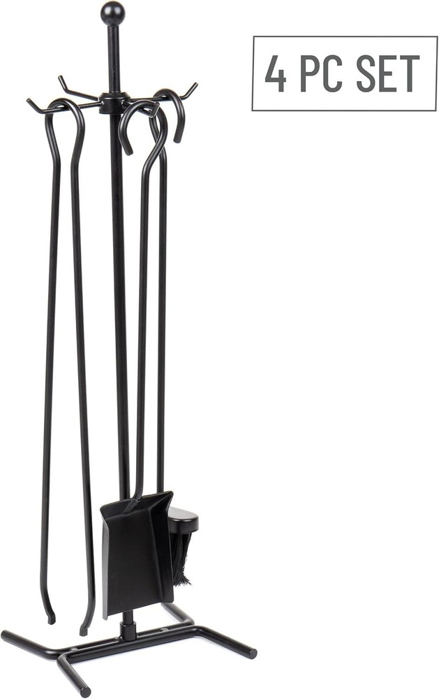 Complete Wrought Iron Fireplace Set - 4 Tools with Easy Assembly and Maintenance