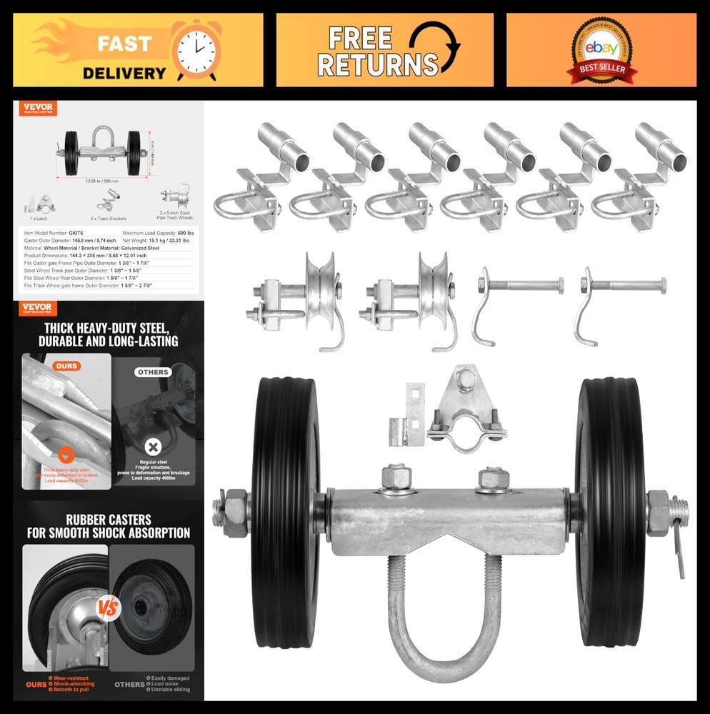 Heavy Duty Sliding Gate Kit - 6" Rolling Hardware, 600 lbs Capacity, C-Type Whee