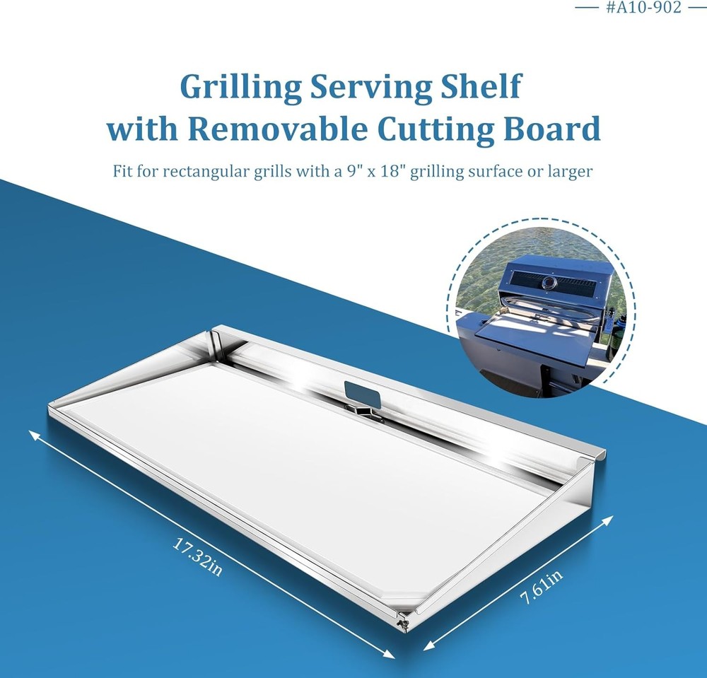 A10-902 Rectangular Grill Serving Shelf with Removable Cutting Board for 9"x18"