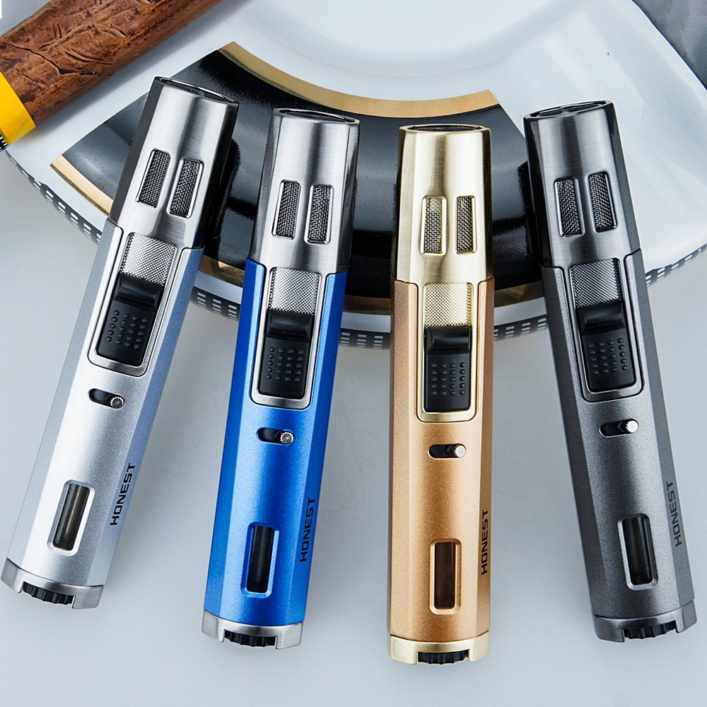 Refillable Butane Torch Lighter Adjustable Cigar Gas Lighter 2 Jet Flame Lighter