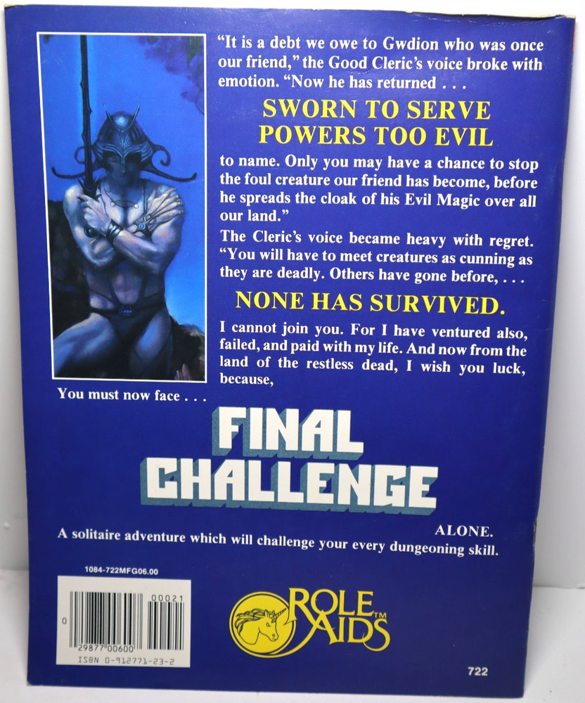 AD&D Role Aids Solitaire Module 722 Final Challenge Mayfair RPG 1984 NM