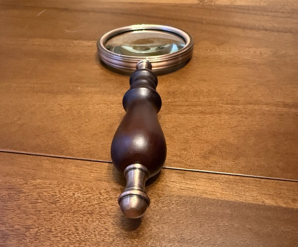 Magnifying Glass Brass Handheld Magnifier with Wooden Handle