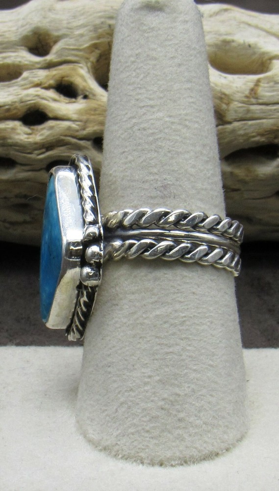 Stunning Sterling Silver and Turquoise Triangle Ring Size 8 1/2+